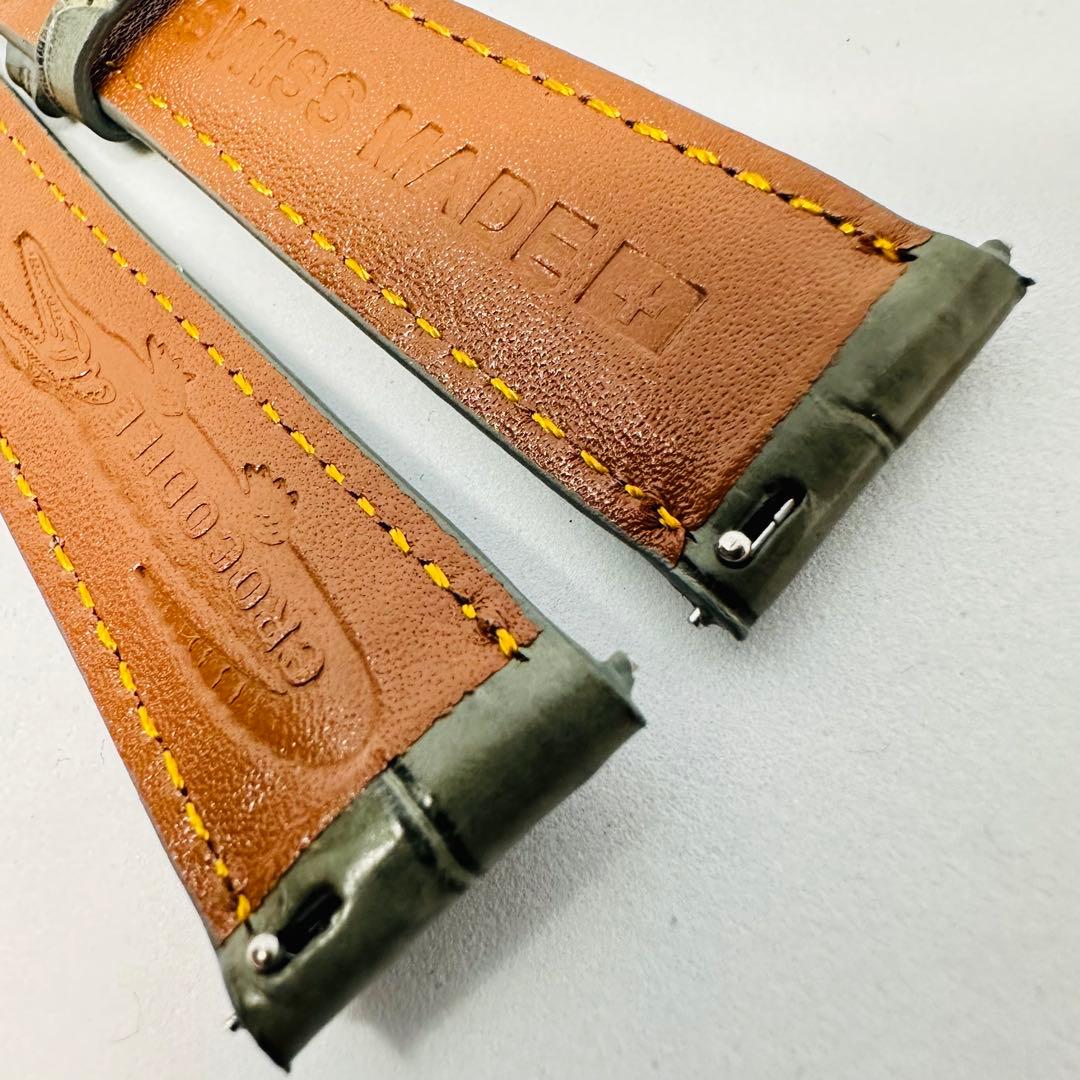 6051#20mm-16mmダークアッシュ☆本物クロコダイルベルト☆スイス製