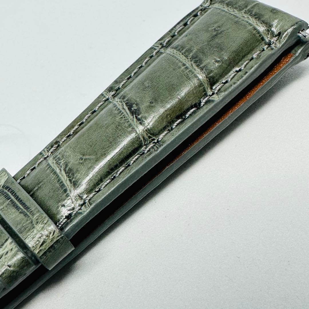 6051#20mm-16mmダークアッシュ☆本物クロコダイルベルト☆スイス製