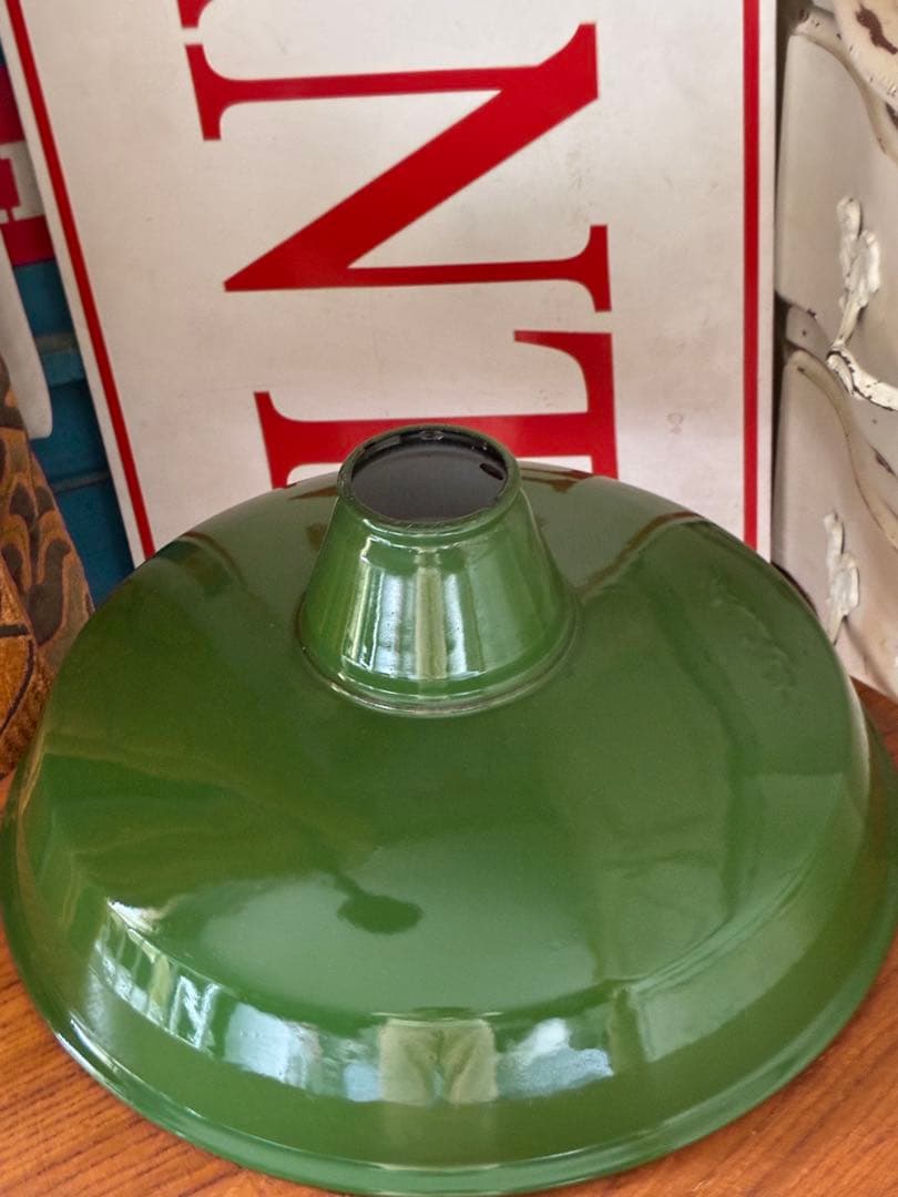 青柳様専用アンティーク ホーロー ランプ シェード グリーン 30センチ