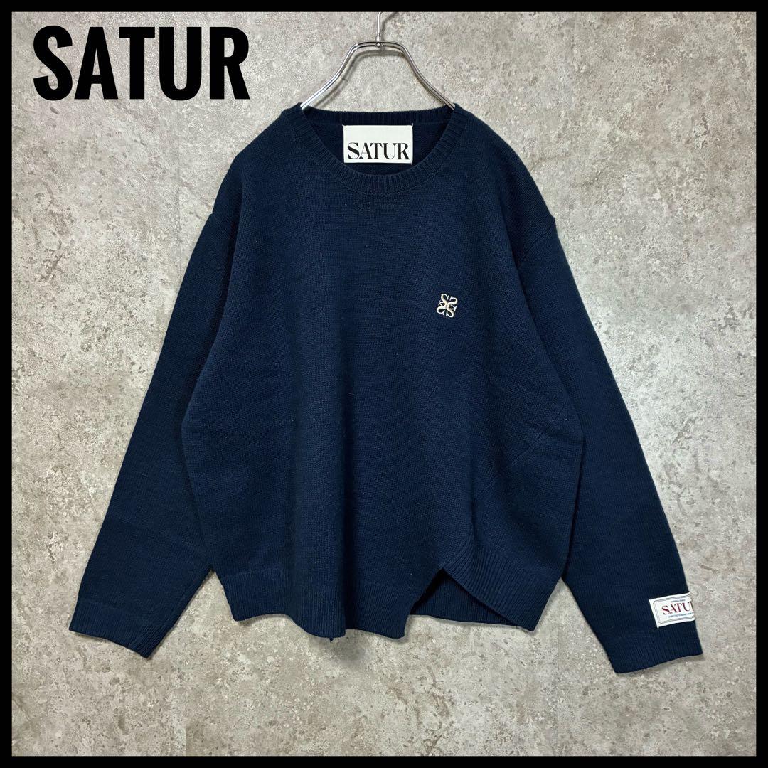 SATUR セター アシンメトリーニット セーター 刺繍ワンポイント ネイビー Enewd nina ニット セーター アシンメトリー サマー ニット ボーダー