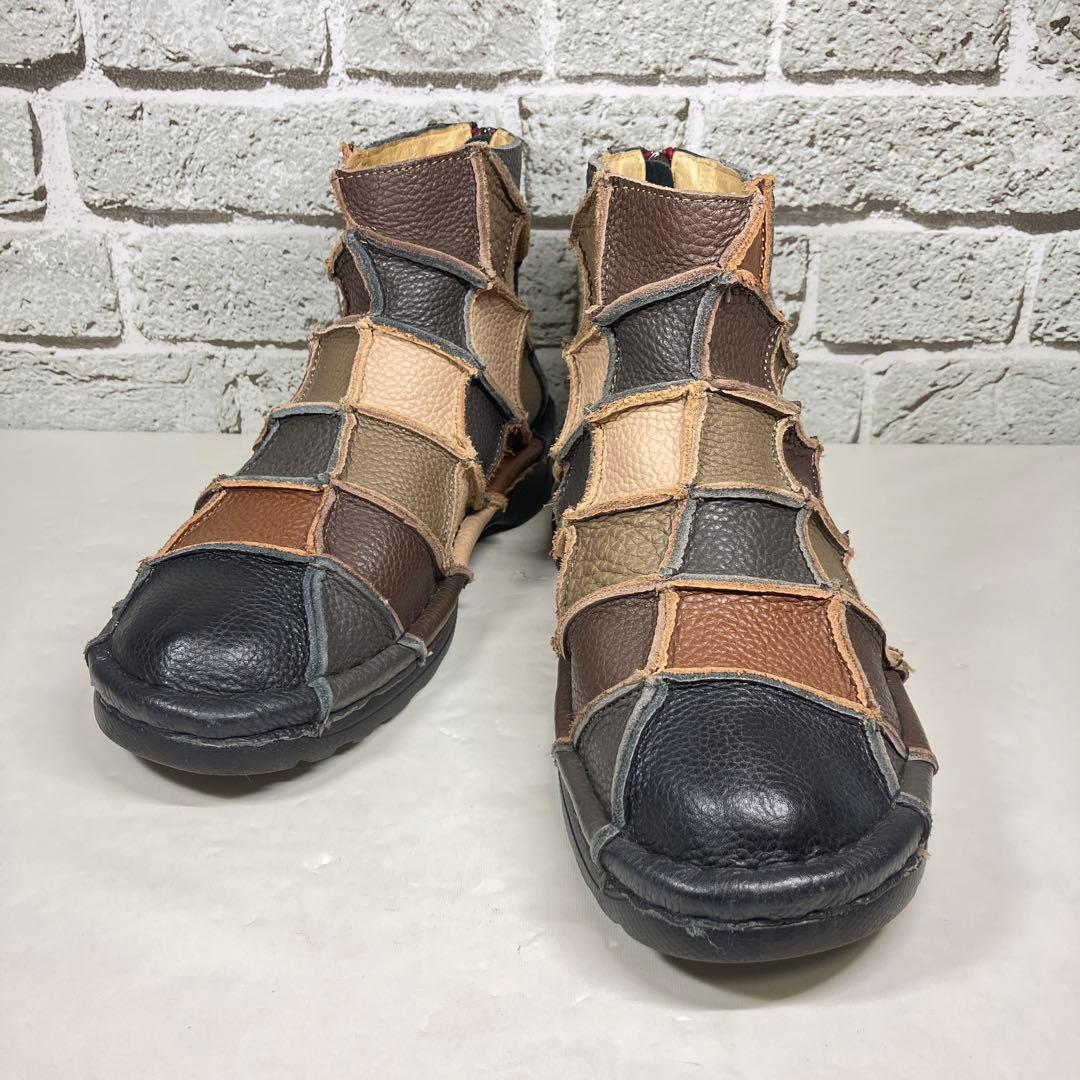 【レア】エスタシオン メンズ ブーツ 25.5cm パッチワーク バックジップ