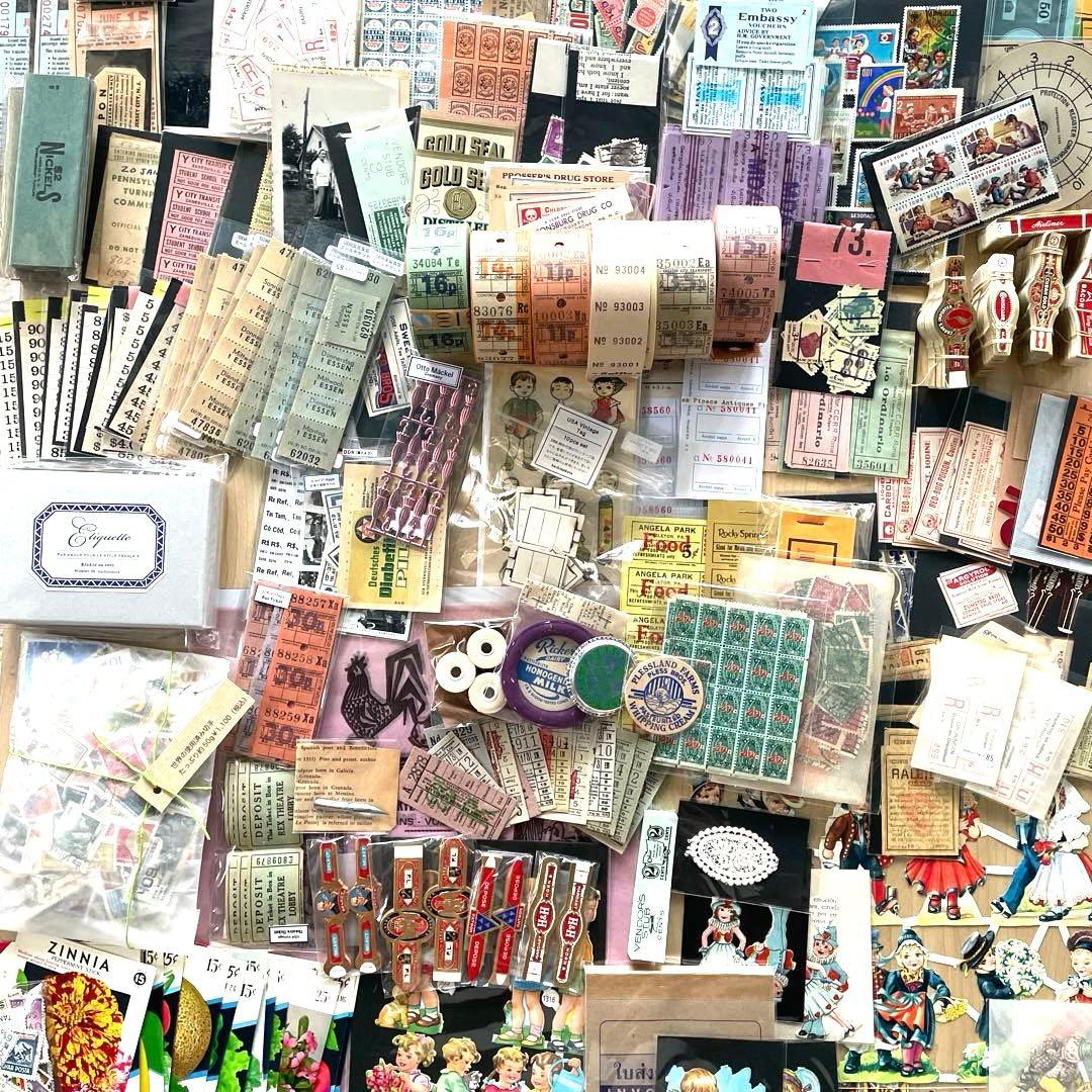 ヴィンテージ 紙モノ 新品大量まとめ売り 蚤の市ジャンクジャーナルコラージュ素材 コラージュ 素材 デザイン ペーパー ジャンクジャーナル アンティーク