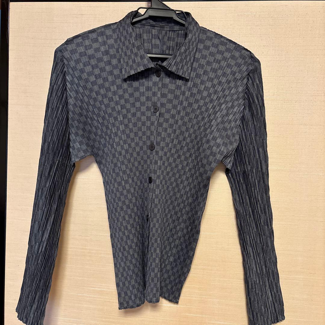 プリーツプリーズPLEATS PLEASE☆千鳥格子シャツグレー プリーツプリーズPLEATS PLEASE プリーツファブリックプリント