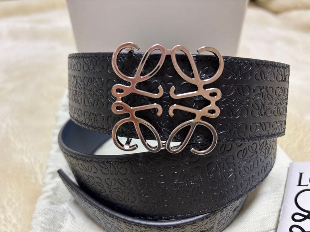 LOEWE リバーシブル アナグラム ブラック ネイビー レザー ベルト