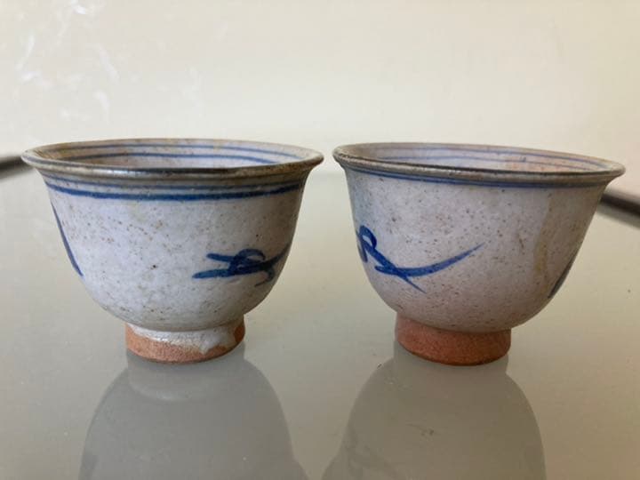 江戸昭和レトロ古い美術品年代不明お猪口2客