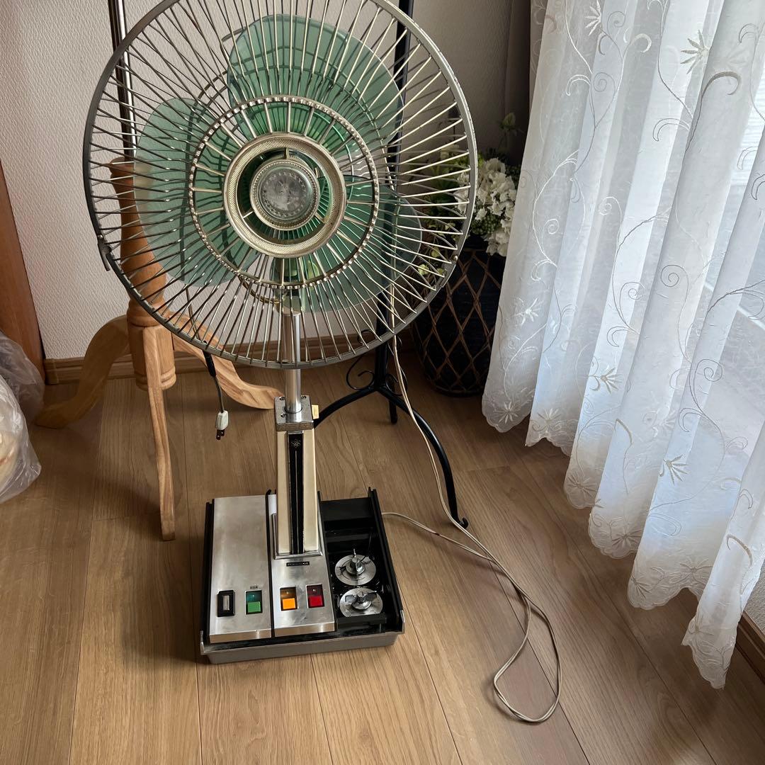 アンティーク扇風機スイッチ光る昭和レトログリーン扇風機コード修理品