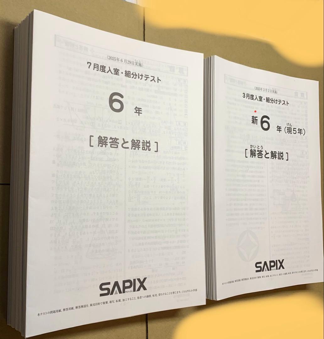 サピックス 6年 3月 入室組分け テスト 年間テスト 2025フルセット①