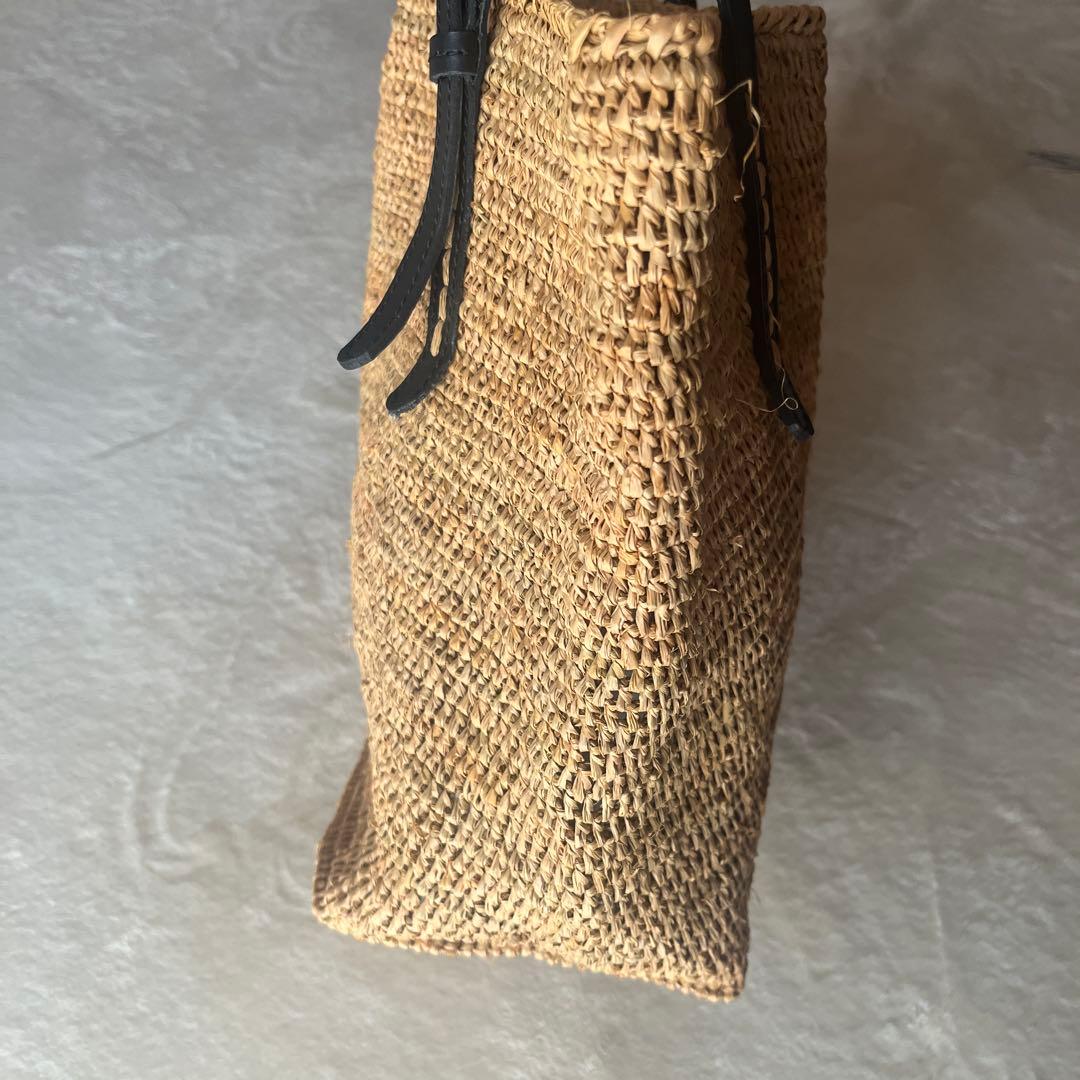 美品希少⭐︎サンアルシデ 持ち手レザーベルト ラフィアトートバッグ
