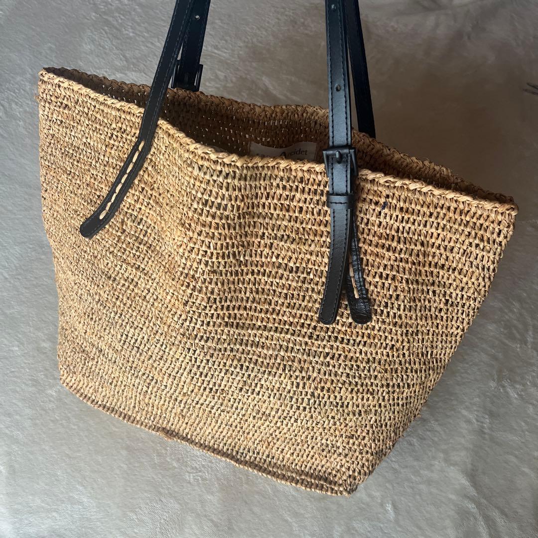 美品希少⭐︎サンアルシデ 持ち手レザーベルト ラフィアトートバッグ