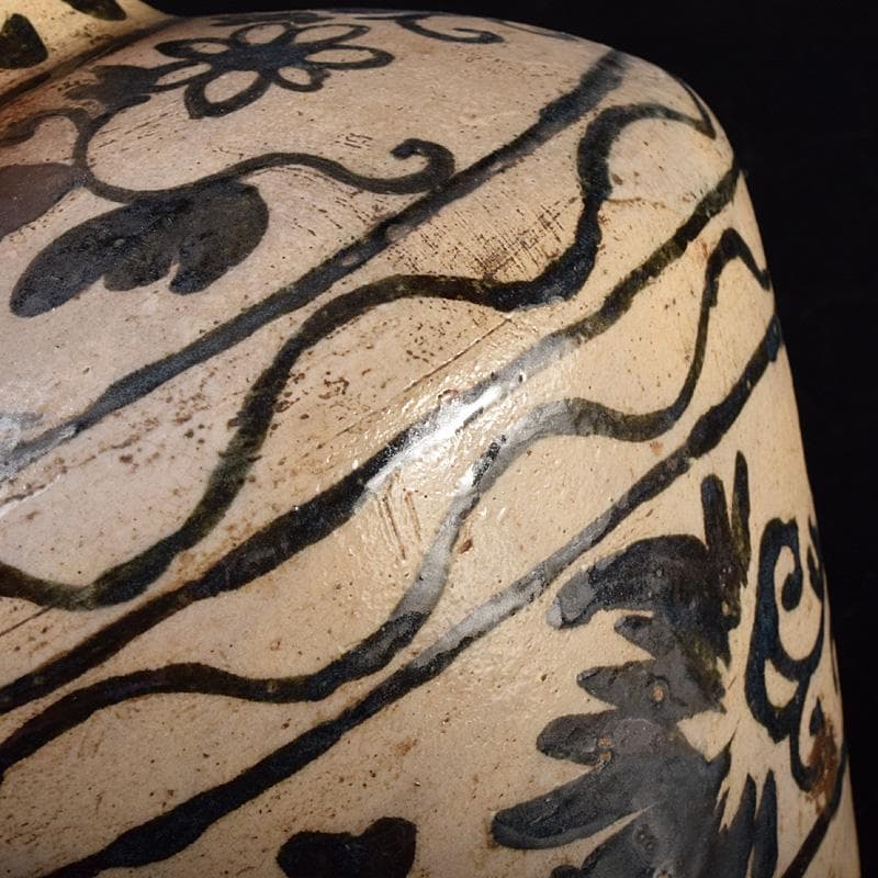 中国 磁州窯 鉄絵 花文壺 花瓶 C 6922