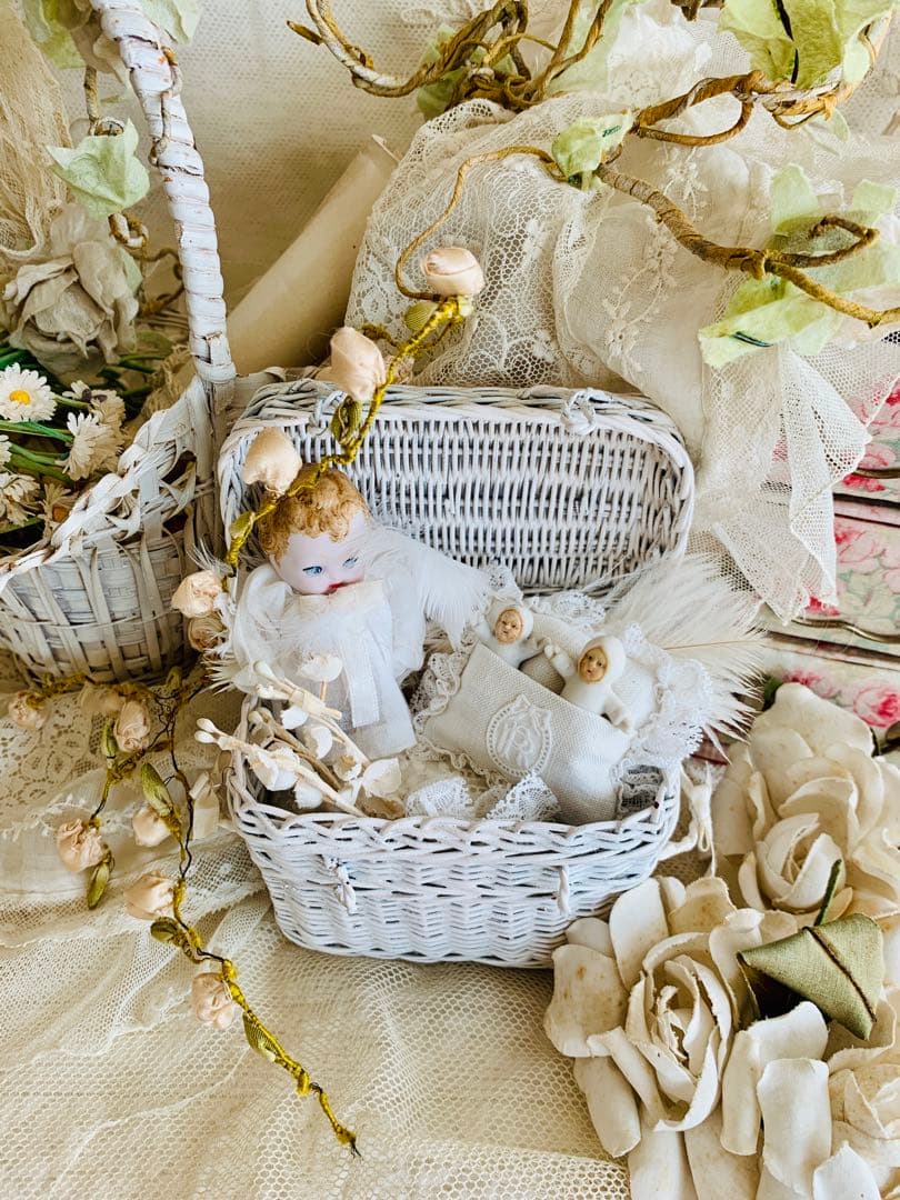 フランスビンテージ/アンティークパニエ＆スノーベビー＆Hertwigビスクドール Hertwigアンティークオールビスクドール - アンティークモール＆蚤の市