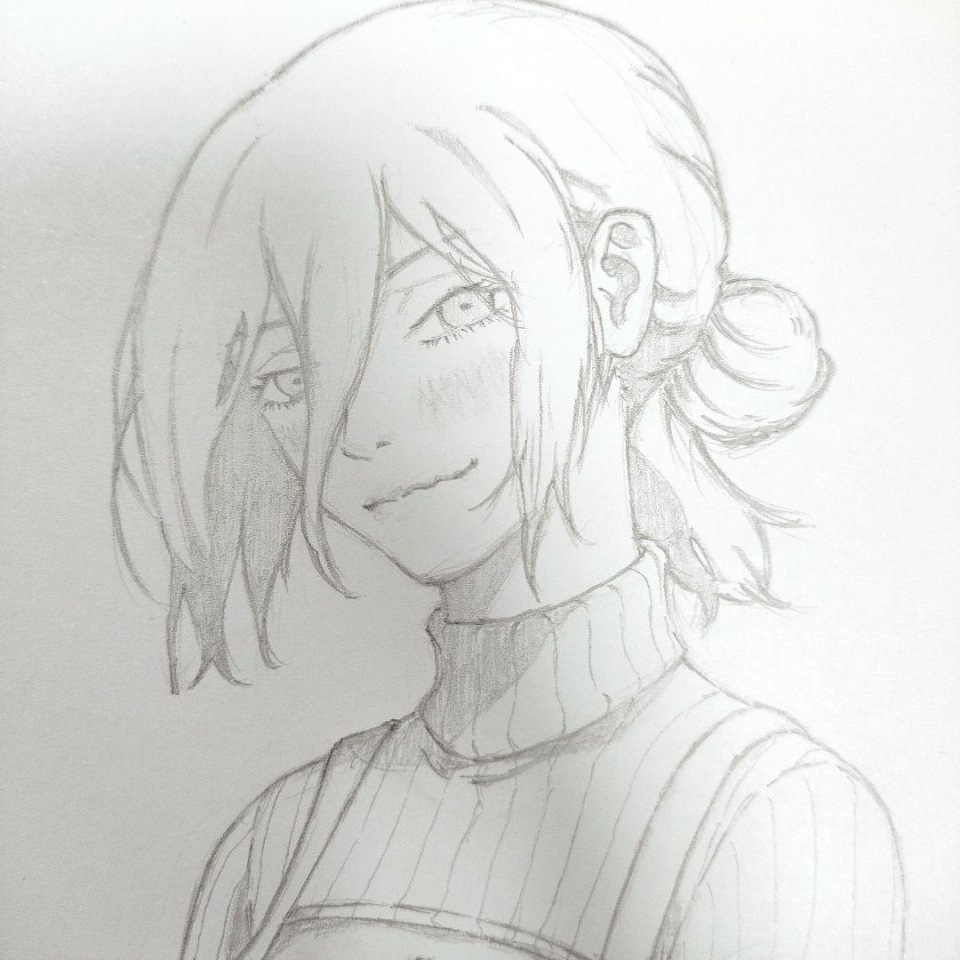K様専用 チェンソーマン レゼ 手描き鉛筆 アナログイラスト 色紙
