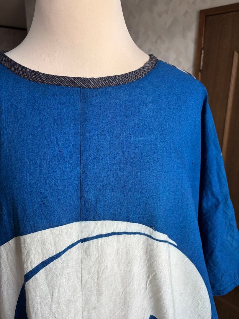 家紋 大幕 風呂敷 ドロップポケットワンピース 前後同型 藍染木綿