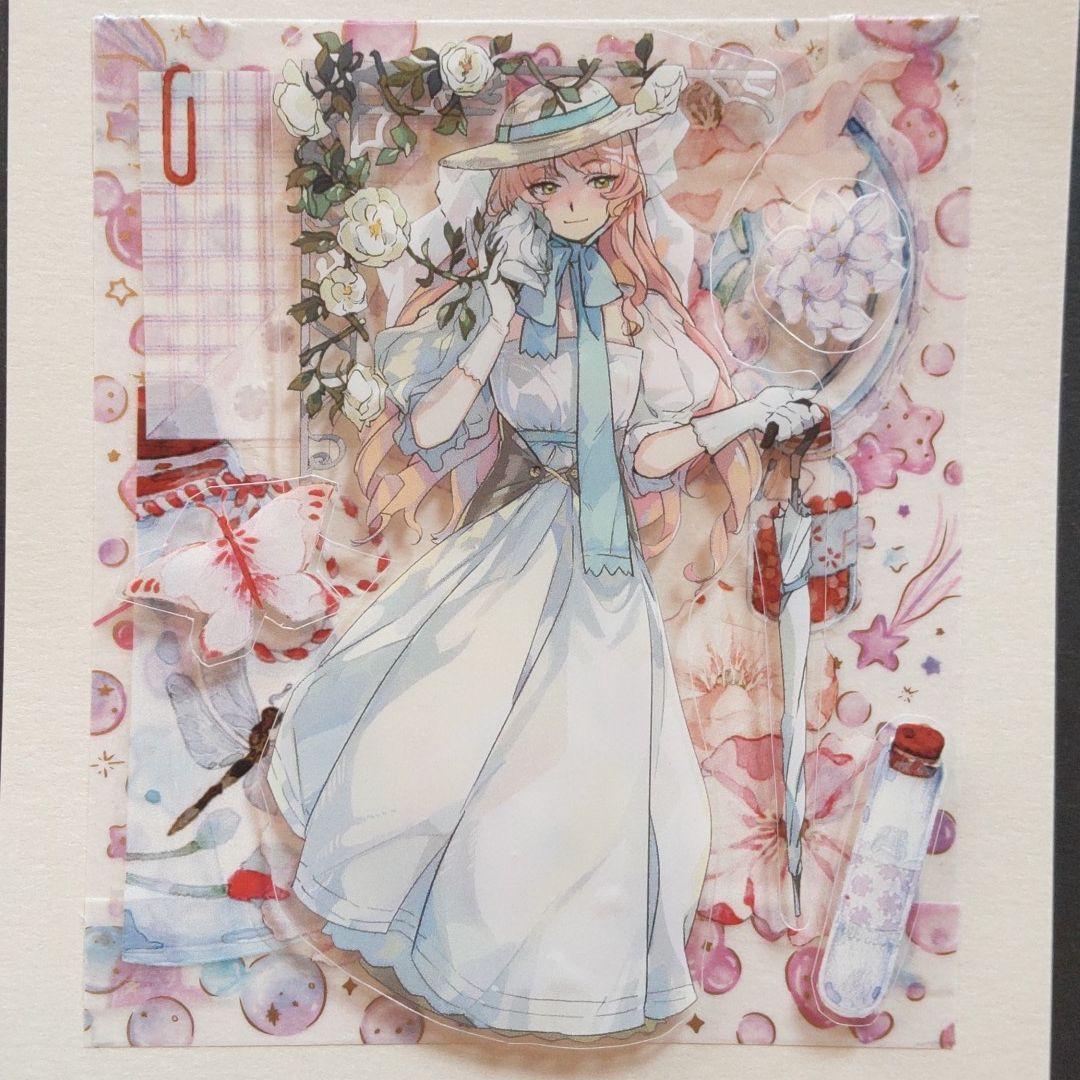 コラージュ 海外マステ 立体コラージュカード 花 蝶 女の子 水晶PET