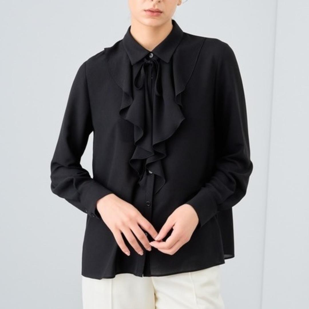 23SS ANAYI ジョーゼットラッフルボウタイブラウス ブラック サイズ38 ANAYI（アナイ）の「ジョーゼットラッフルボウタイ ブラウス（シャツ