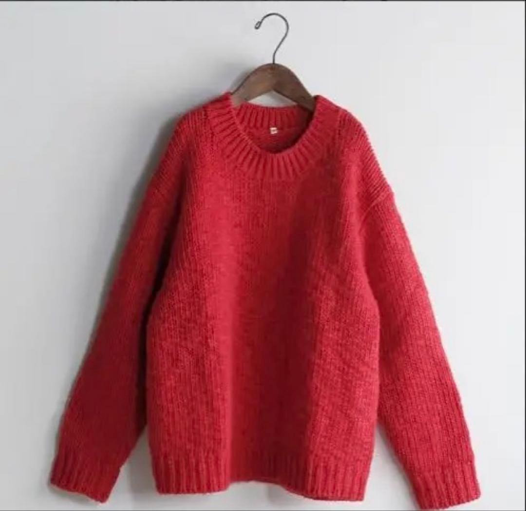 無印良品 MUJI Labo ウールローゲージクルーネックセーター 赤 Lサイズ