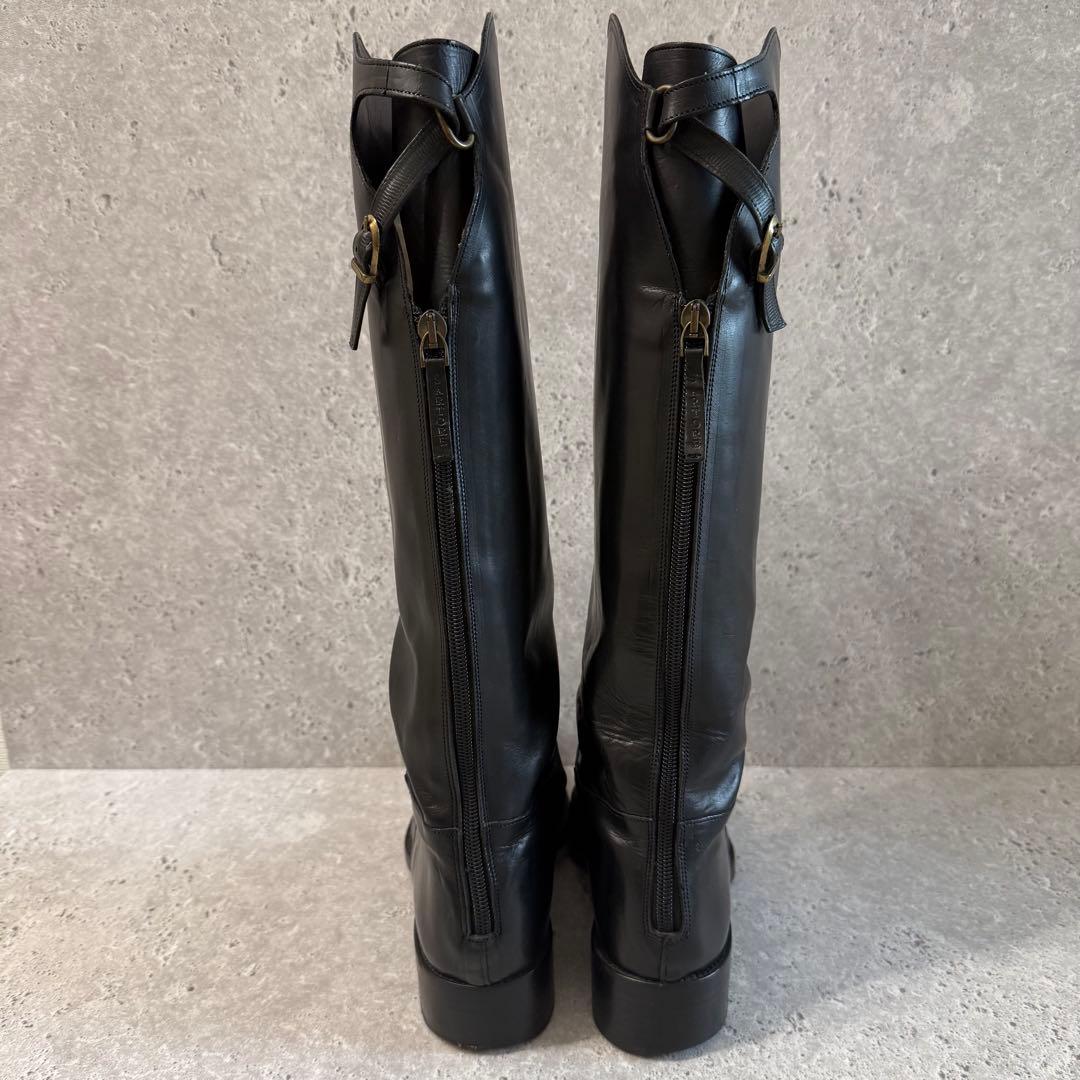 SARTORE ジョッキーブーツ ロングブーツ 37 黒 レザー ベルトデザイン