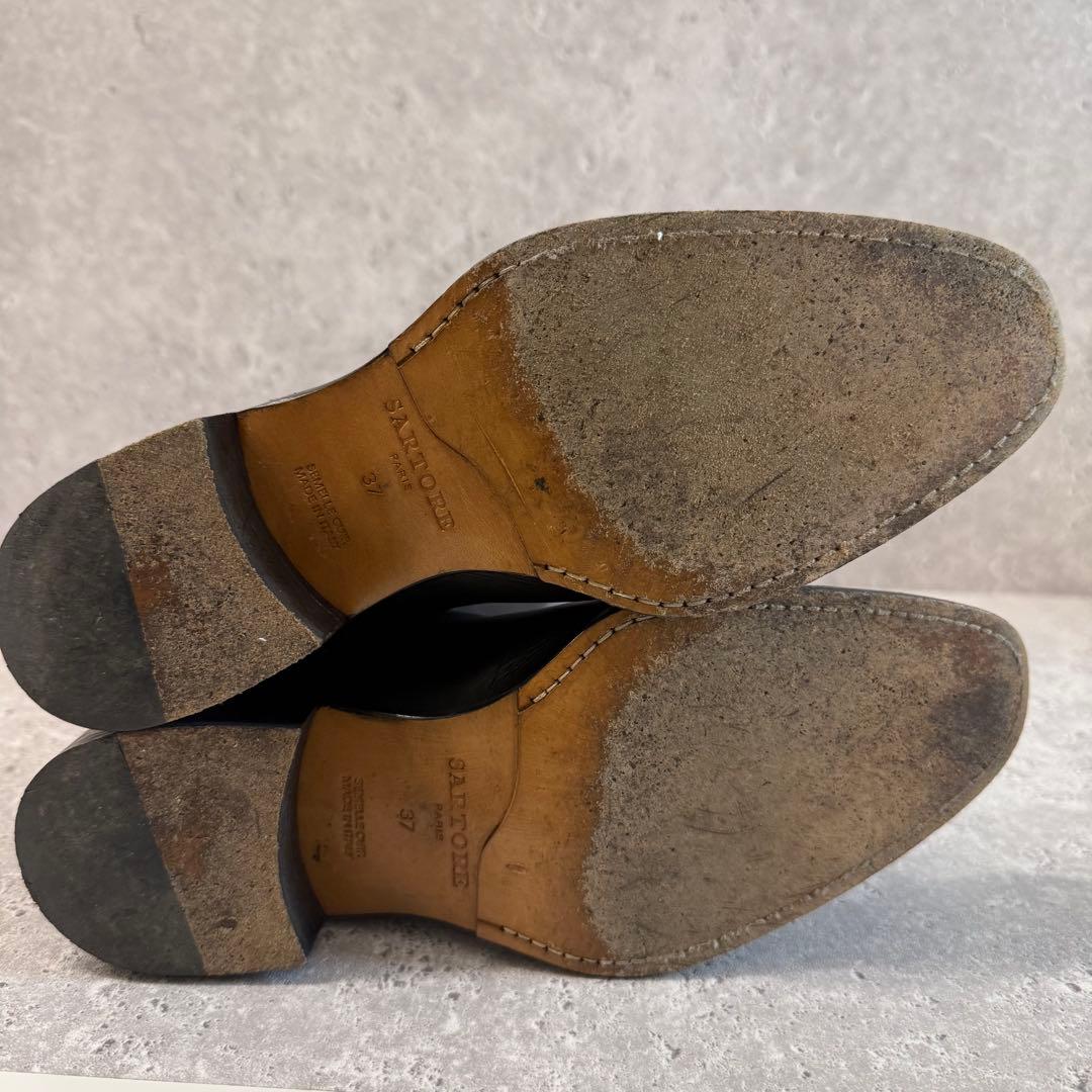 SARTORE ジョッキーブーツ ロングブーツ 37 黒 レザー ベルトデザイン