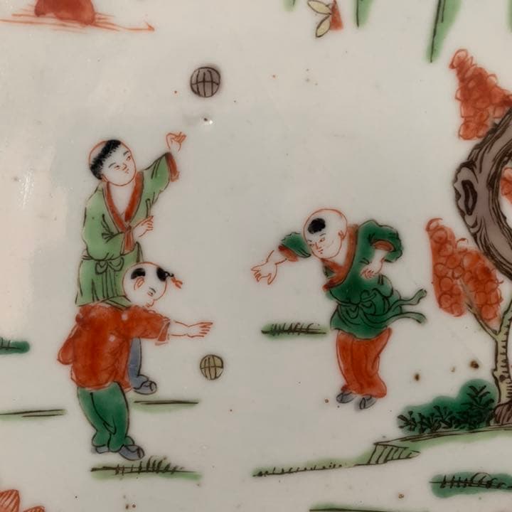康熈年製 唐子絵 絵皿 唐子文皿 唐子文盤 粉彩 五彩 三彩 オブジェ