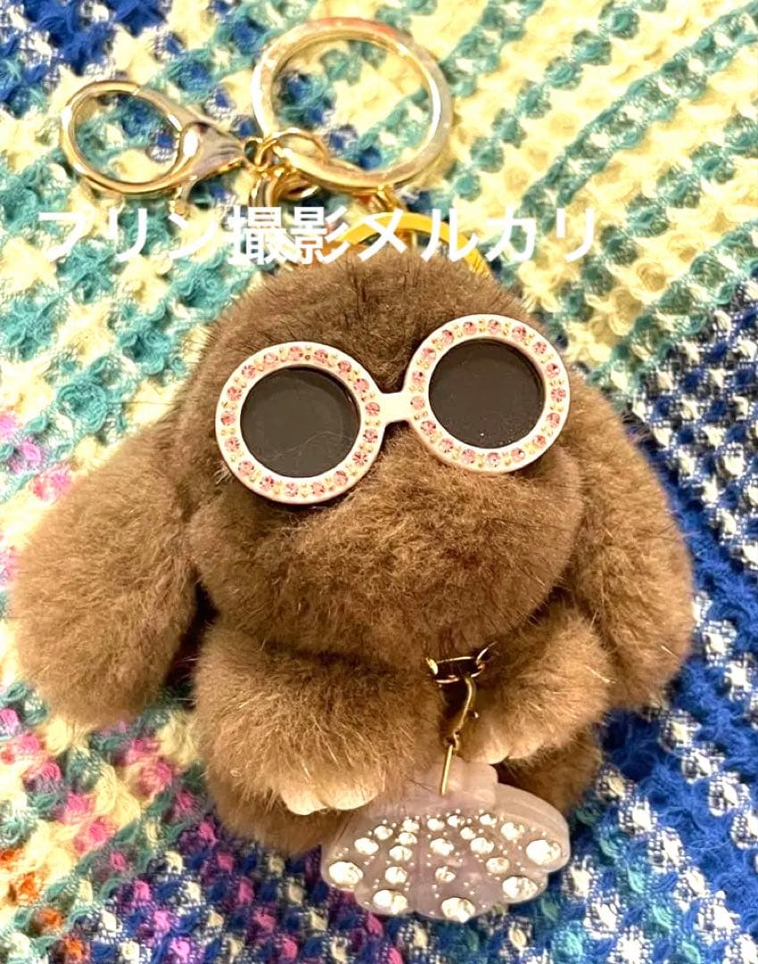 モフモフさん☆原宿☆ウサギ型リアルファー キーホルダー サングラス