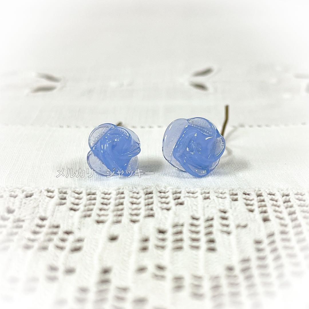 アンティーク★ムラーノガラス青薔薇★ドールピアス イヤリング★フランス イタリア 革のお花のイヤリング 青薔薇(あおバラ) | LEATHACT