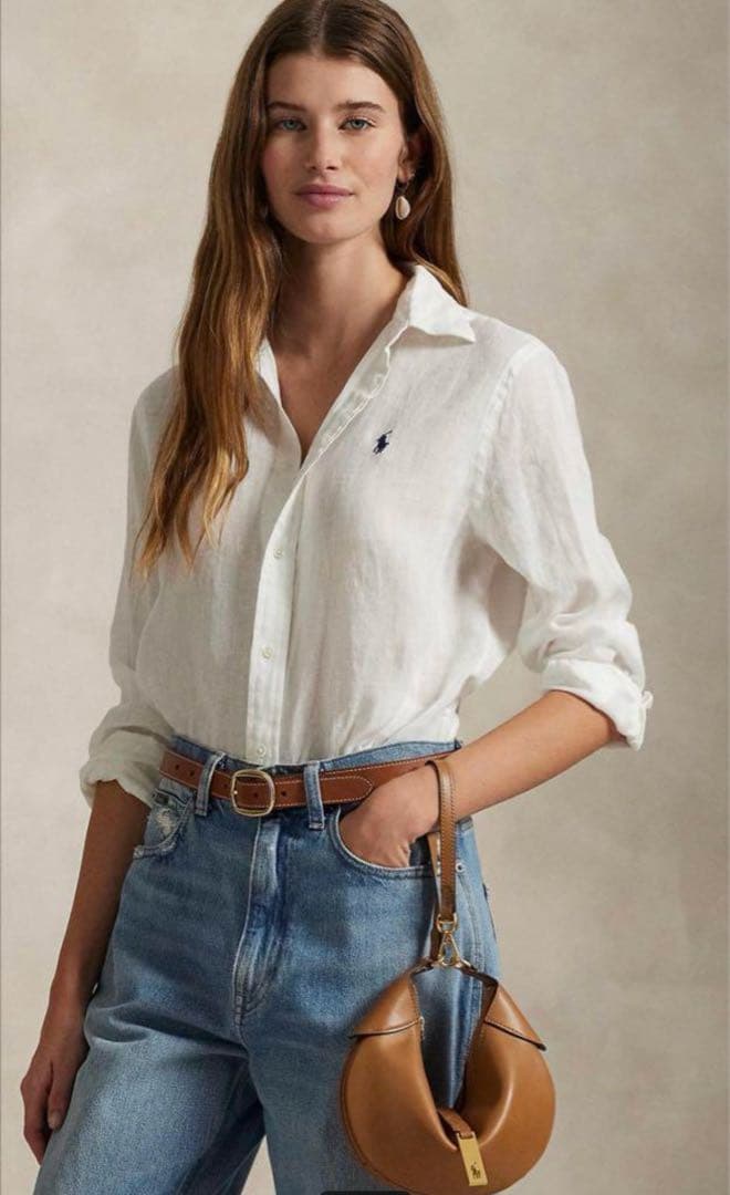 ラルフローレン リネン 麻 白 シャツ XS 165