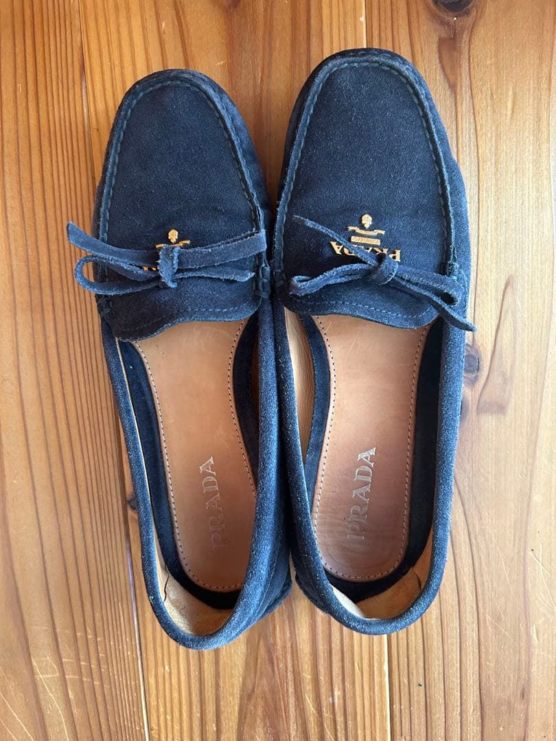 PRADA ネイビー スエード ローファー PRADA - 極美品 プラダ PRADA ローファー スウェード レザー シューズ