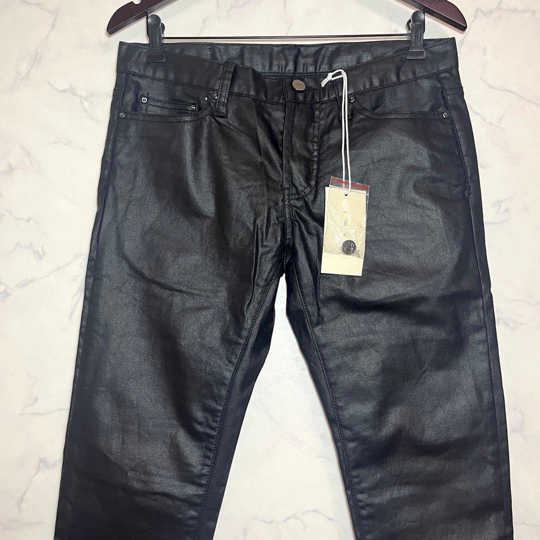 新品 MNML 裾ジップスキニーデニム ワックスコーティング マット