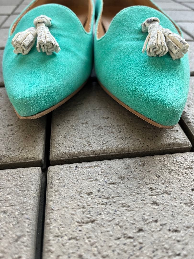 シャテル ポインテッドトウフラットシューズ グリーン サイズ37 - メルカリ