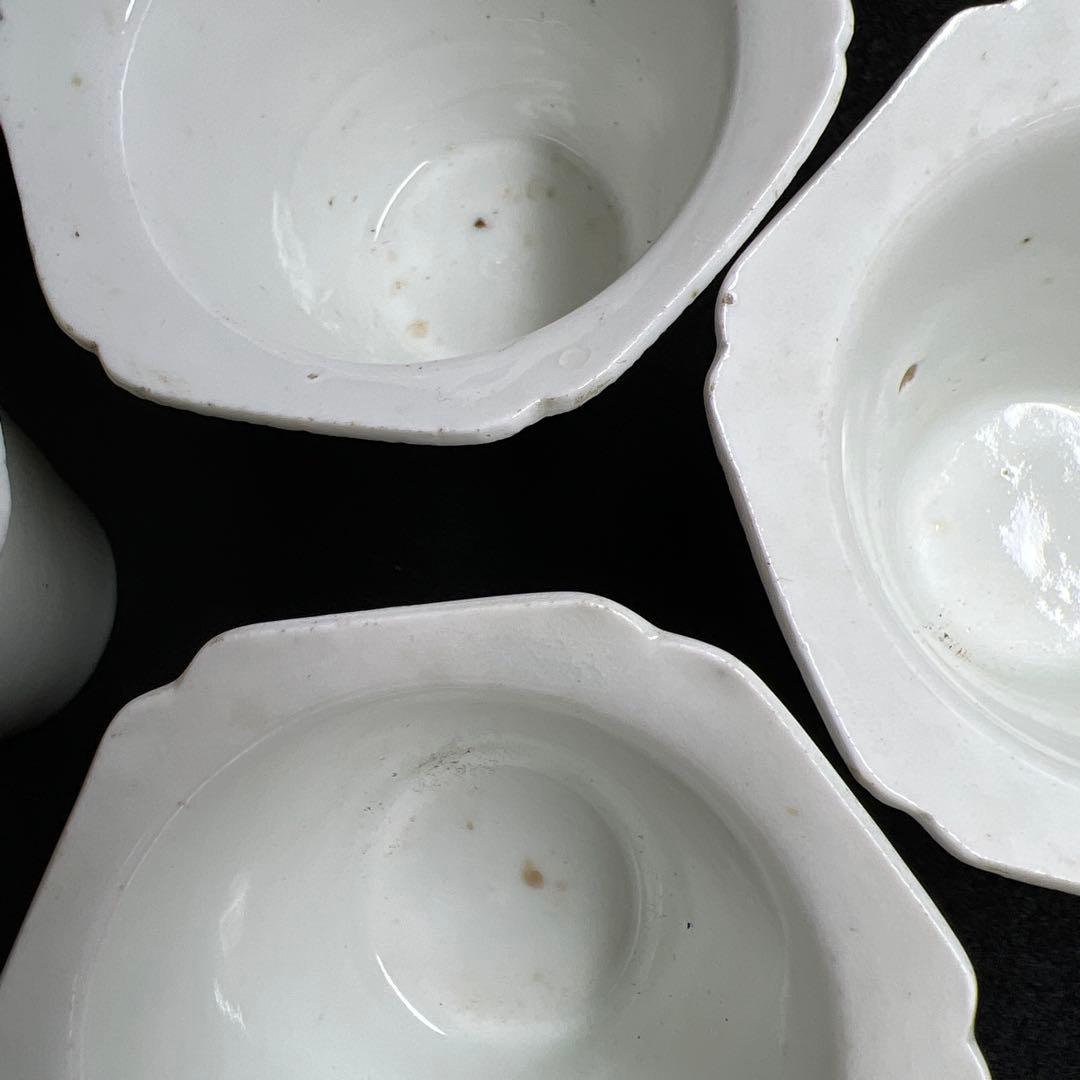 江戸初期~中期 柿右衛門白磁輪花猪口8客 状態良 木箱付 東Y8-0114☆2F