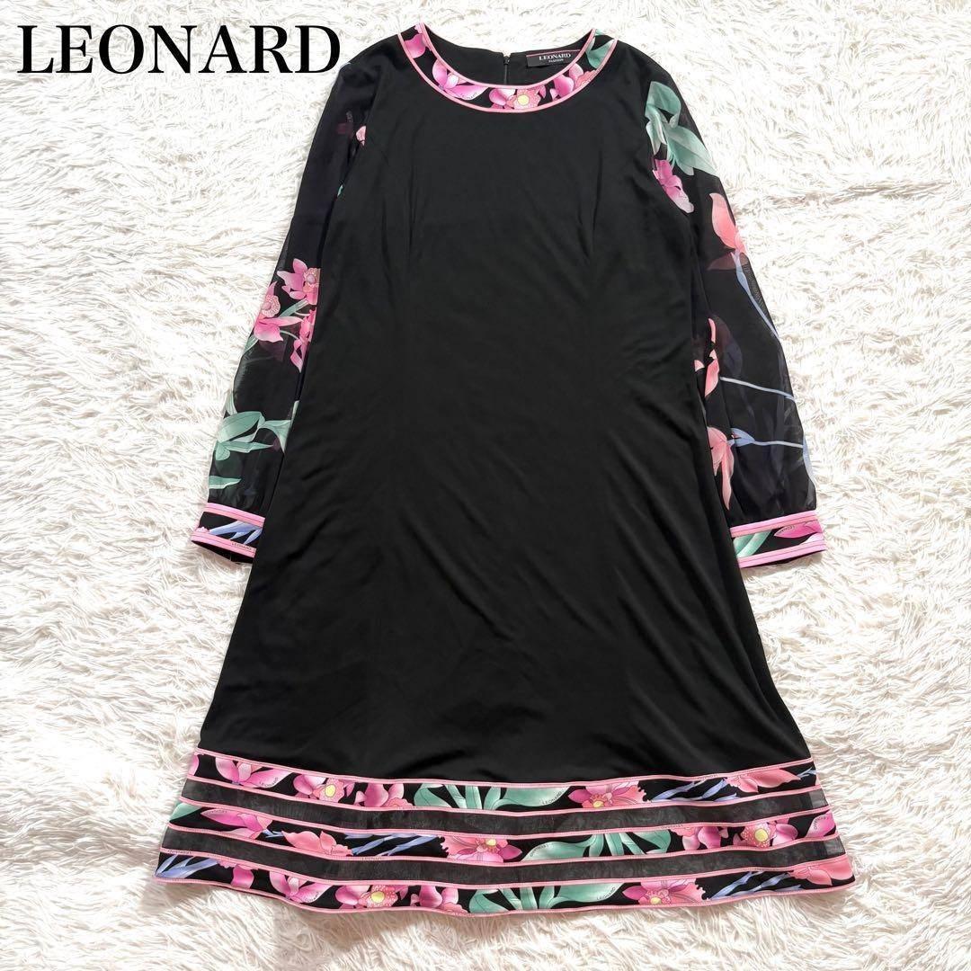 美品✨レオナール フラワープリント シアー ワンピース カンカン 近年