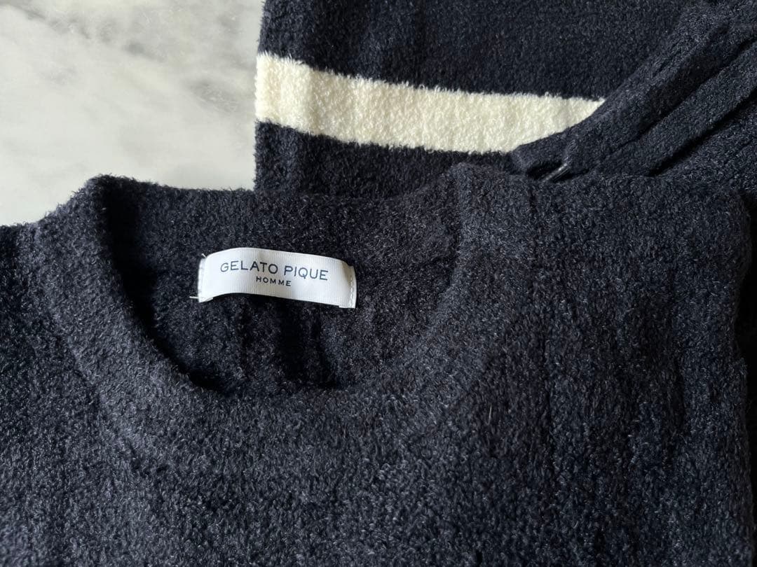 新品 ジェラートピケ メンズ ルームウェア 上下セット 秋冬 紺色