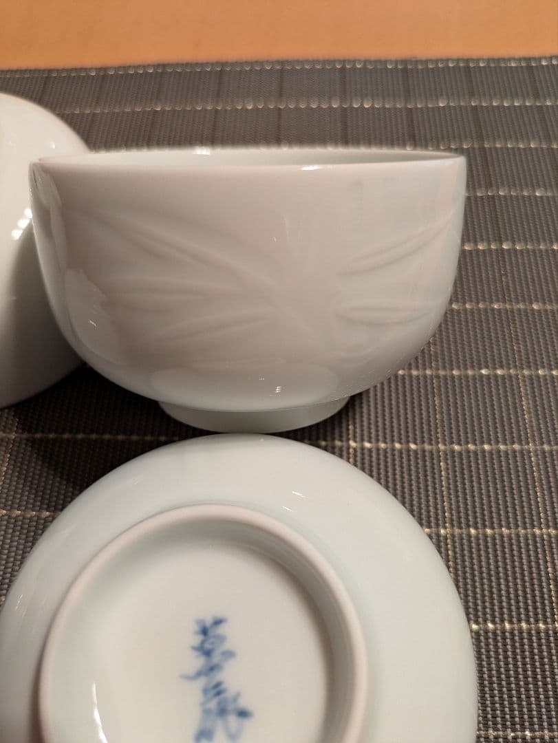 希少・未使用】人間国宝作品 井上萬二 白磁 蓋付湯呑5客＋急須 しおり