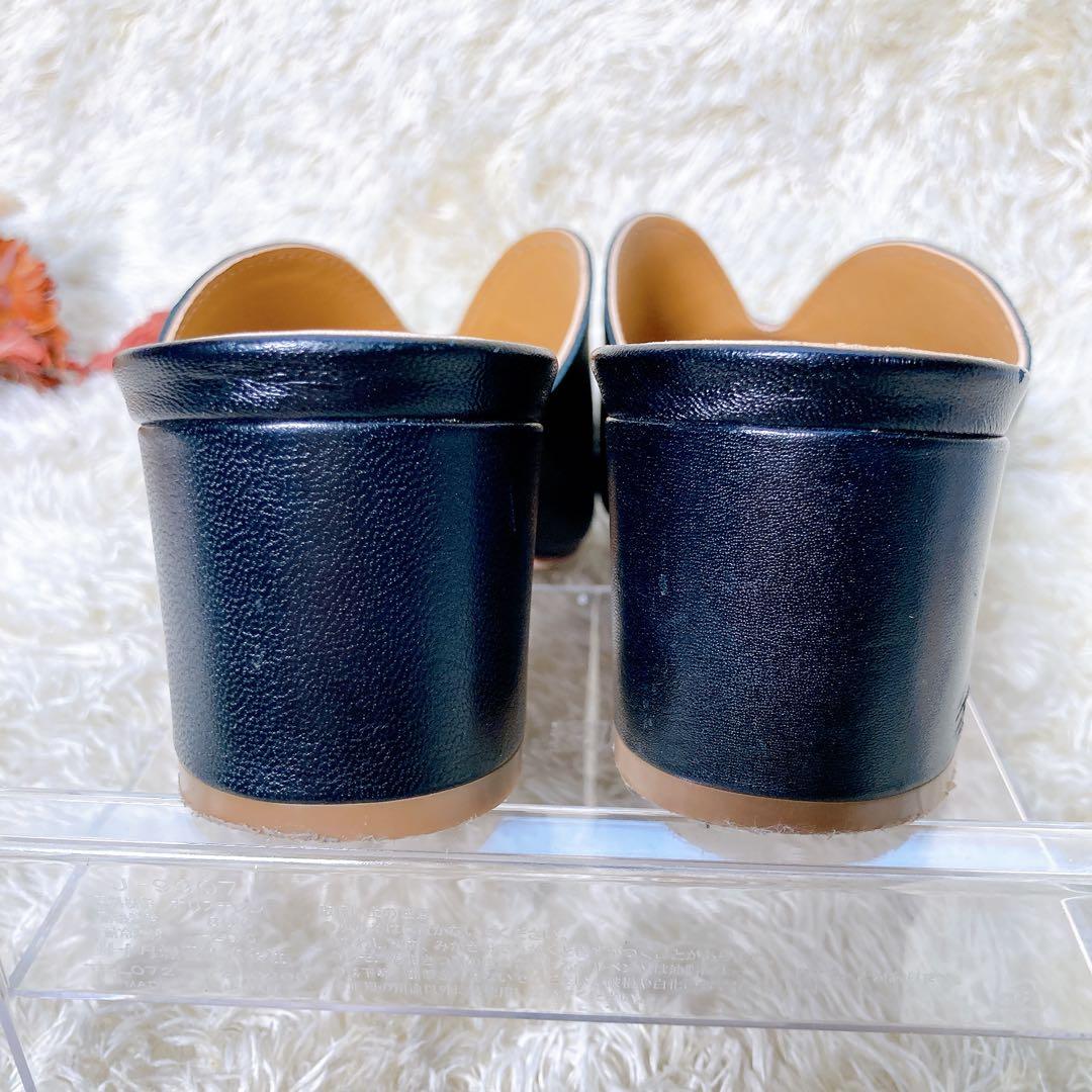 ファビオルスコーニ レザー Vカット ミュール サンダル 太ヒール 黒