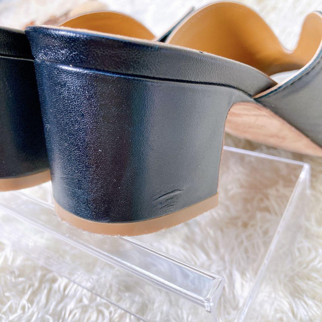 ファビオルスコーニ レザー Vカット ミュール サンダル 太ヒール 黒