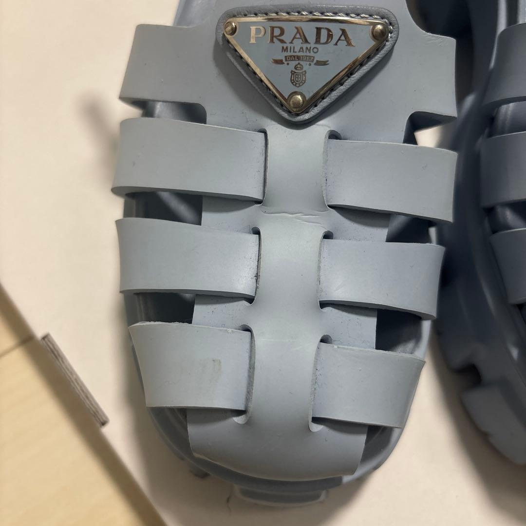 最終 PRADA モノリス ラバーサンダル 37 23.5cm プラダ ブルー