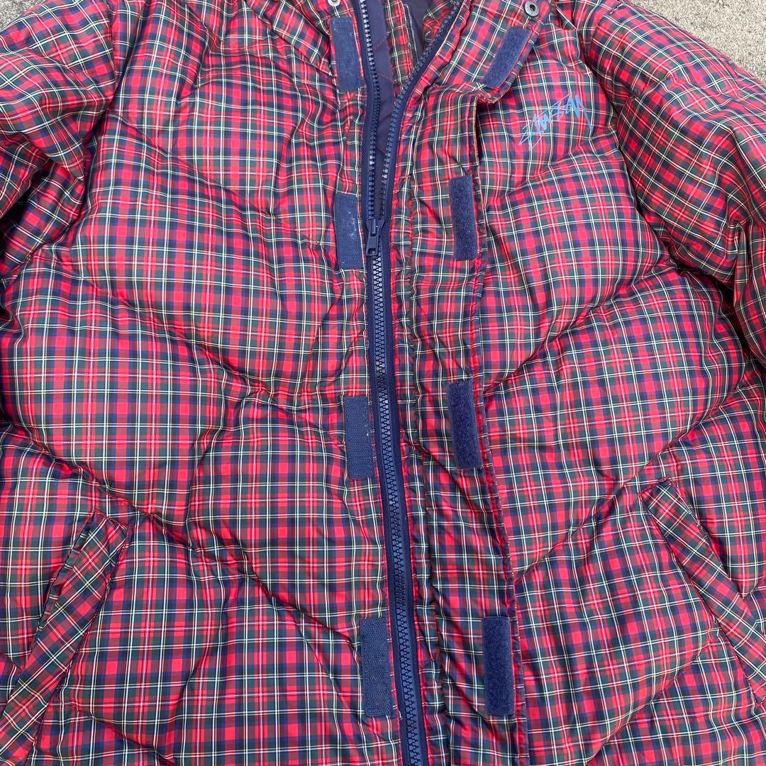 OLD STUSSY ステューシー 赤チェック フードファー ダウンジャケット