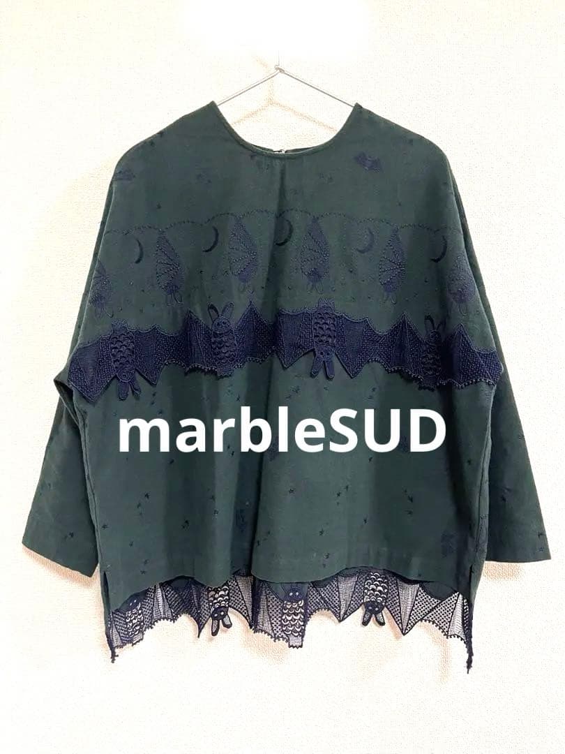 かわいい☆marbleSUDマーブルシュッド七部袖コウモリレースブラウス