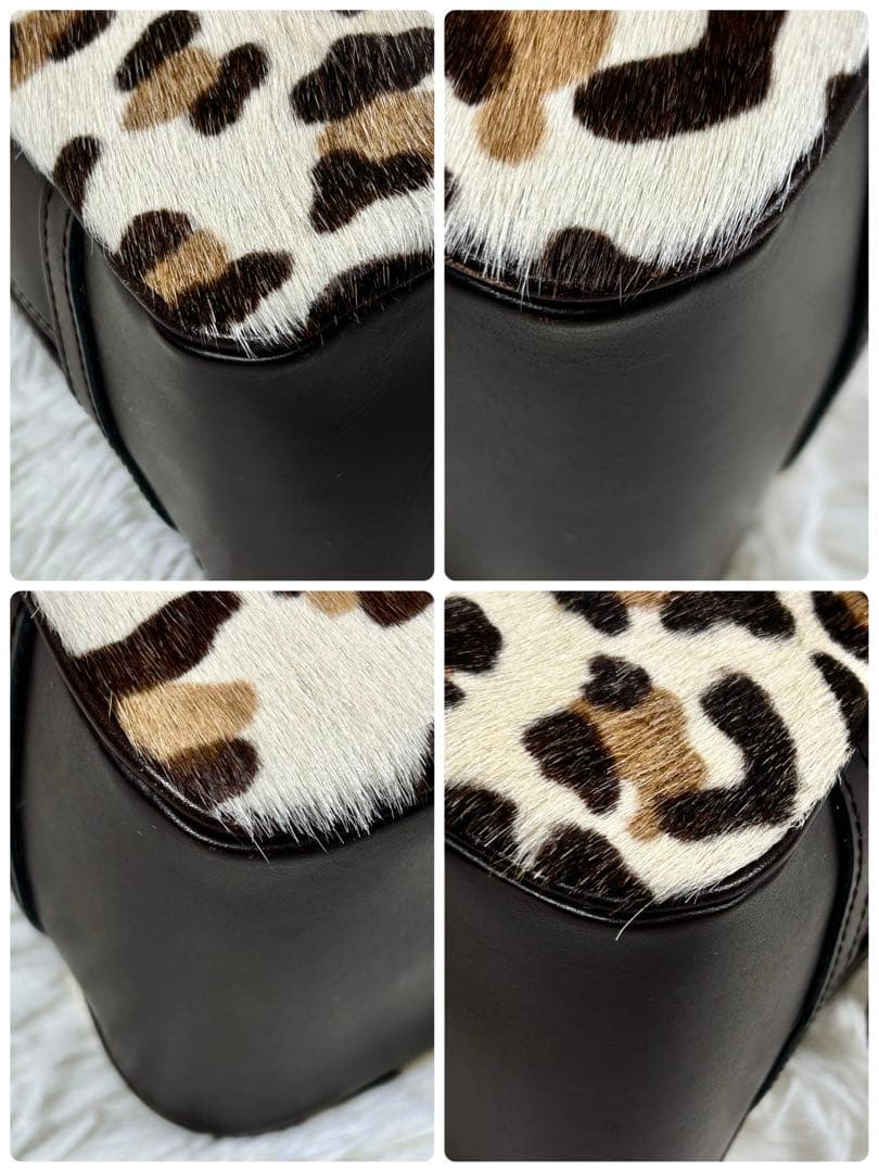 美品✨ 濱野皮革工藝 ハラコ レザー ハンドバッグ レオパード 皇室