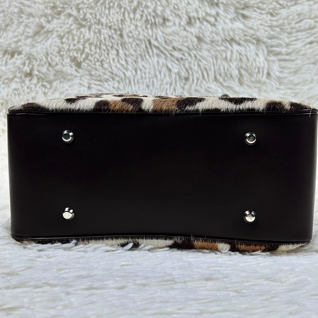 美品✨ 濱野皮革工藝 ハラコ レザー ハンドバッグ レオパード 皇室