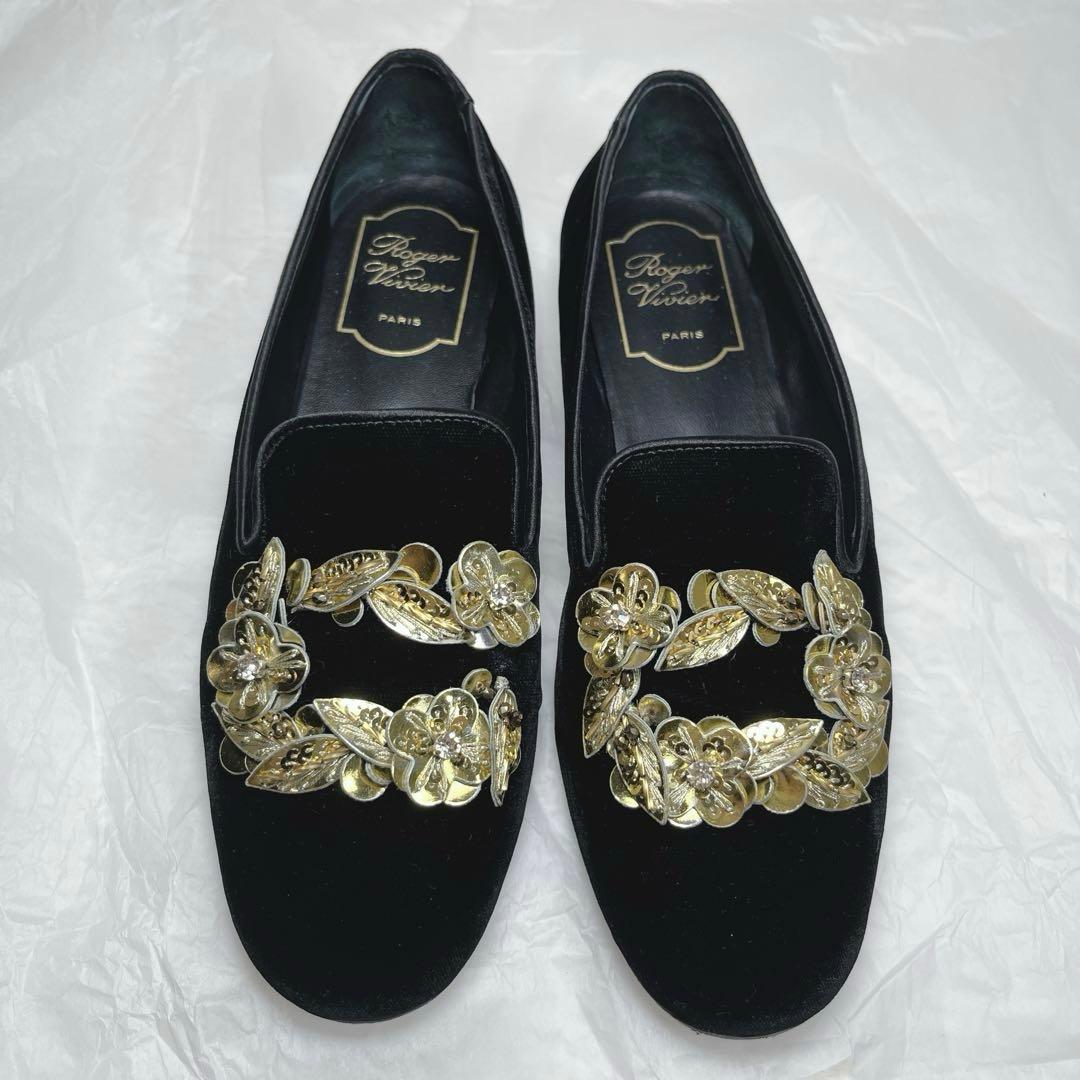 美品✨ロジェヴィヴィエ　ベルベットフラットシューズ　モチーフ　23〜23.5cm