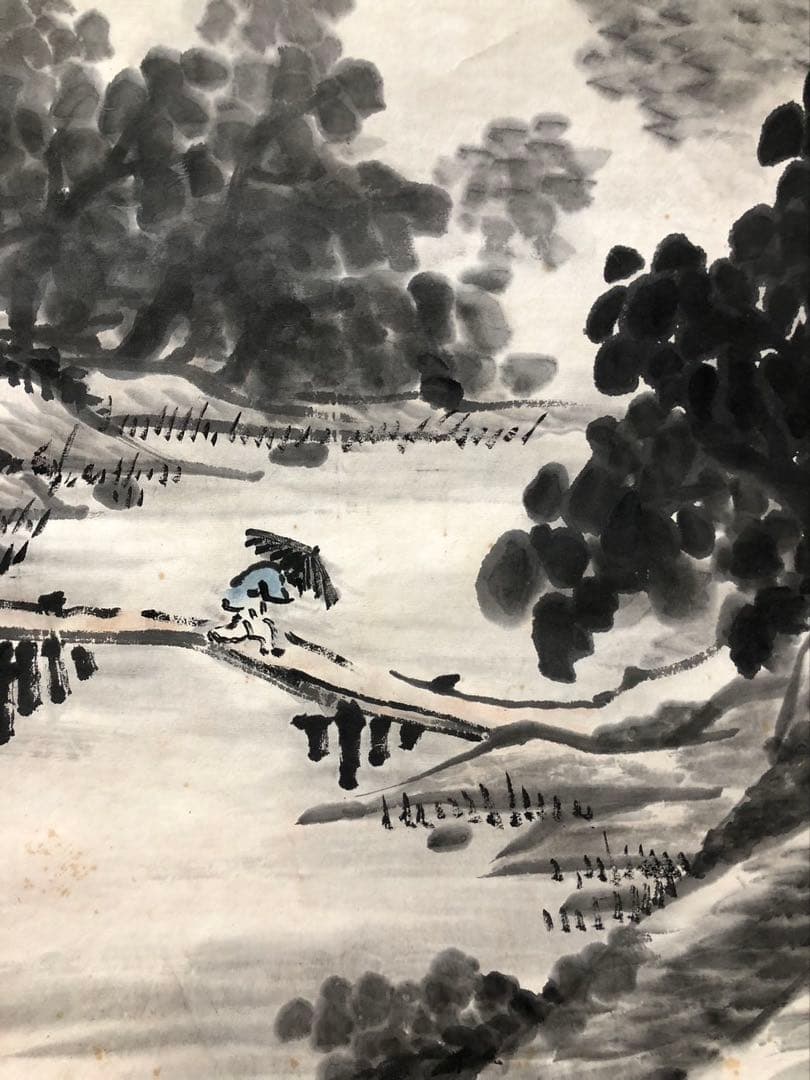 掛け軸 山水 王寅斗 絵［山水図］紙本 肉筆58！