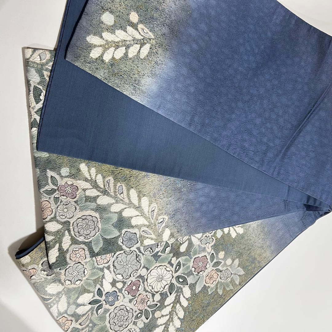御誂本仕立／辻が花 正絹 袋帯 織り 青 紫 金糸 銀糸 花柄 着物 和装
