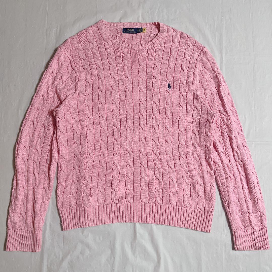 現行QRタグ ポロラルフローレン ケーブルセーター ピンク クルーネック