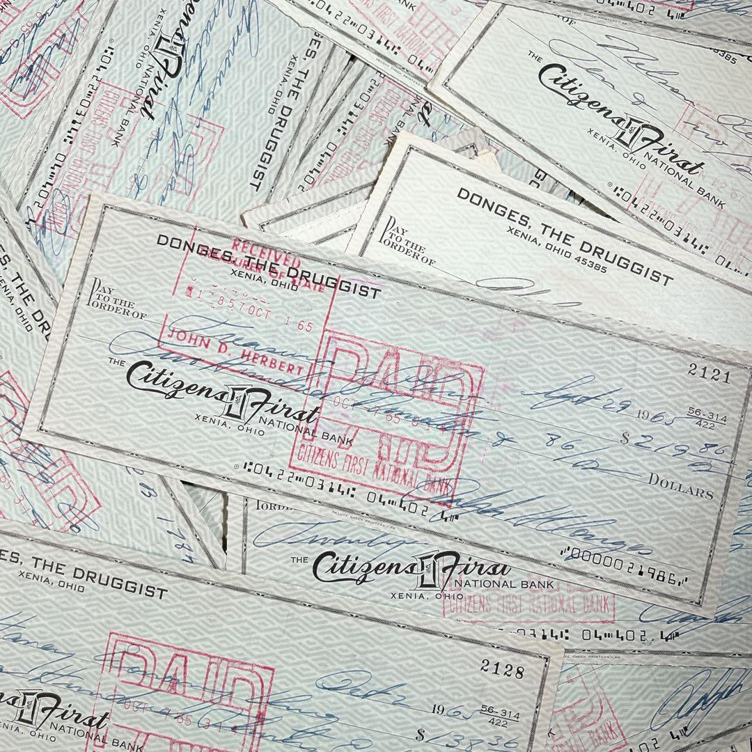 ヴィンテージ 小切手 20枚 紙モノ アメリカ ブルー 蚤の市 伝票 手書き