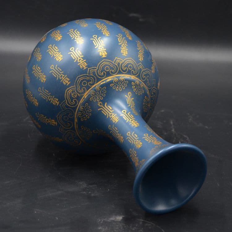 清雍正孔雀藍釉画金寿字紋賞瓶 工芸品 美術品 置物 - メルカリ