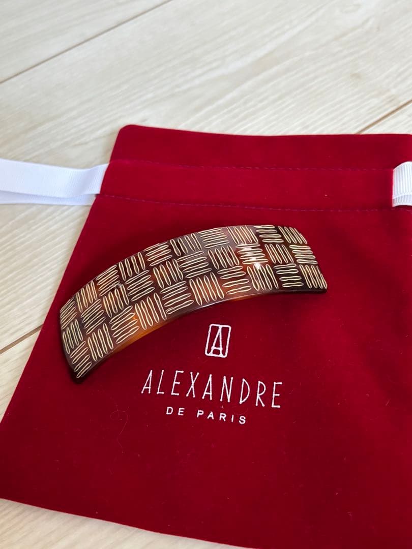 アレクサンドルドゥパリ 新品同様 幅広バレッタ 茶系市松模様 ALEXANDRE DE PARIS（アレクサンドル ドゥ パリ） 【並行輸入品
