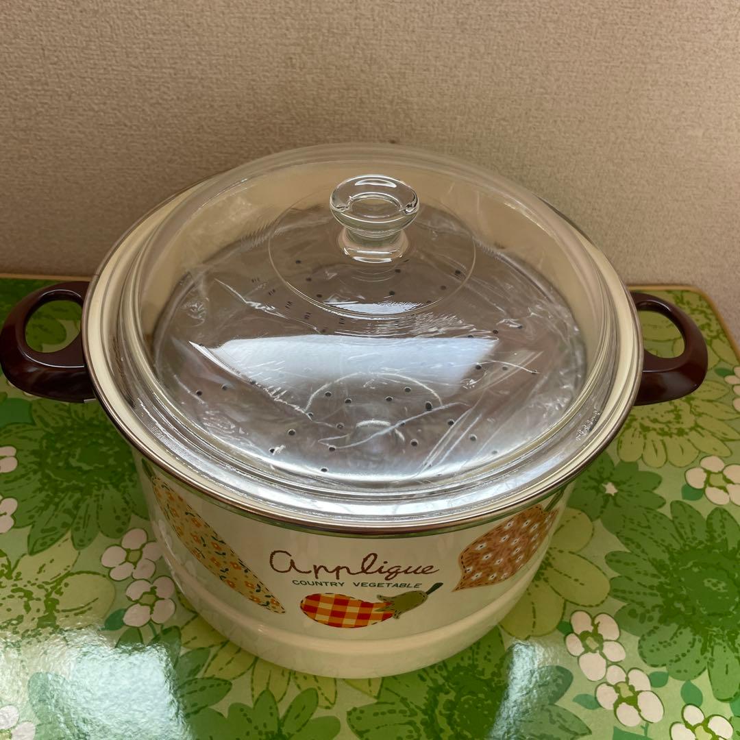 EJIRY エジリー 蒸し器兼用鍋 深型鍋 蒸し茶碗付き 24cm アップリケ柄