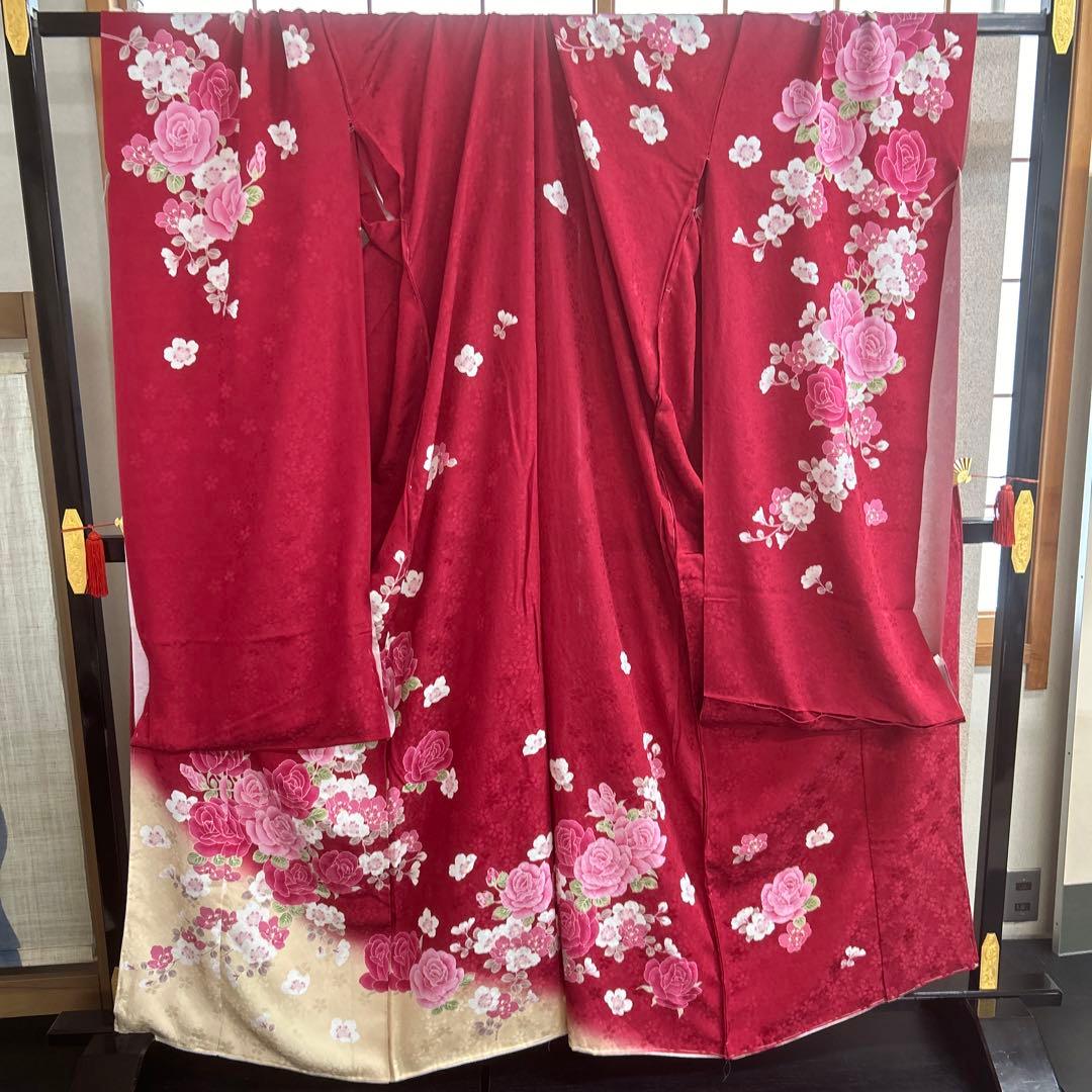 難あり　新品未使用　振袖　花柄　赤　成人式　未仕立て　正絹　最終値下げ fuset035m-7451_1.jpg