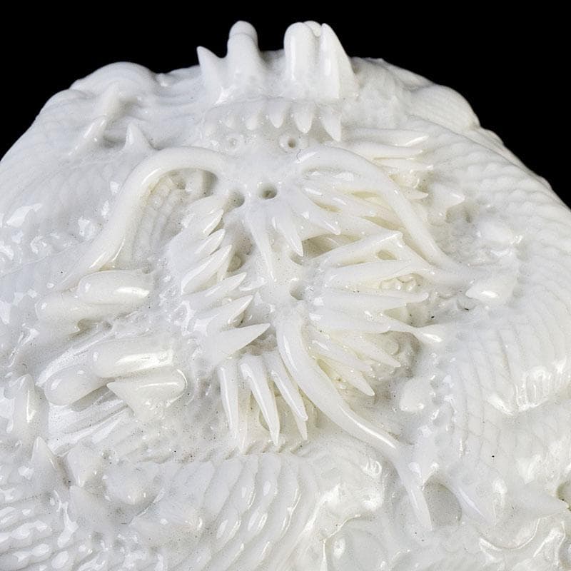 茶道具 平戸焼 十五代 中里茂右ェ門作 白磁雲龍彫 香合 共布共箱 V